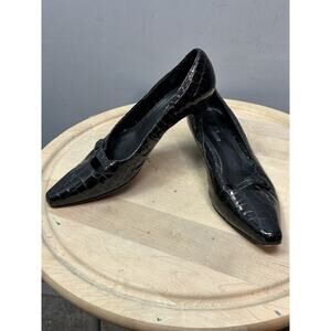 Ros Hommerson Shoes Womens Size 8M Black Faux Croc Patent Low Heel Loafers Dress